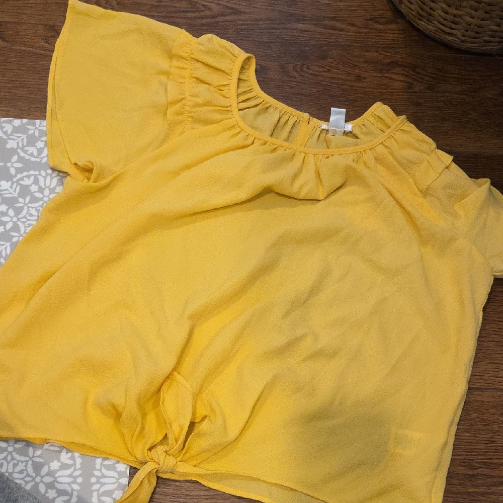 Spense Yellow Ruffle Tie-Front Blouse